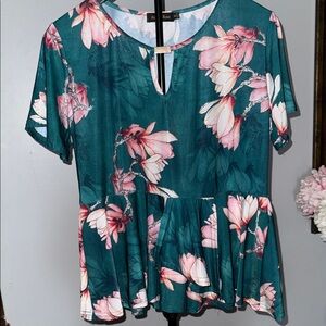 Elegant Floral Teal and Pink Blouse